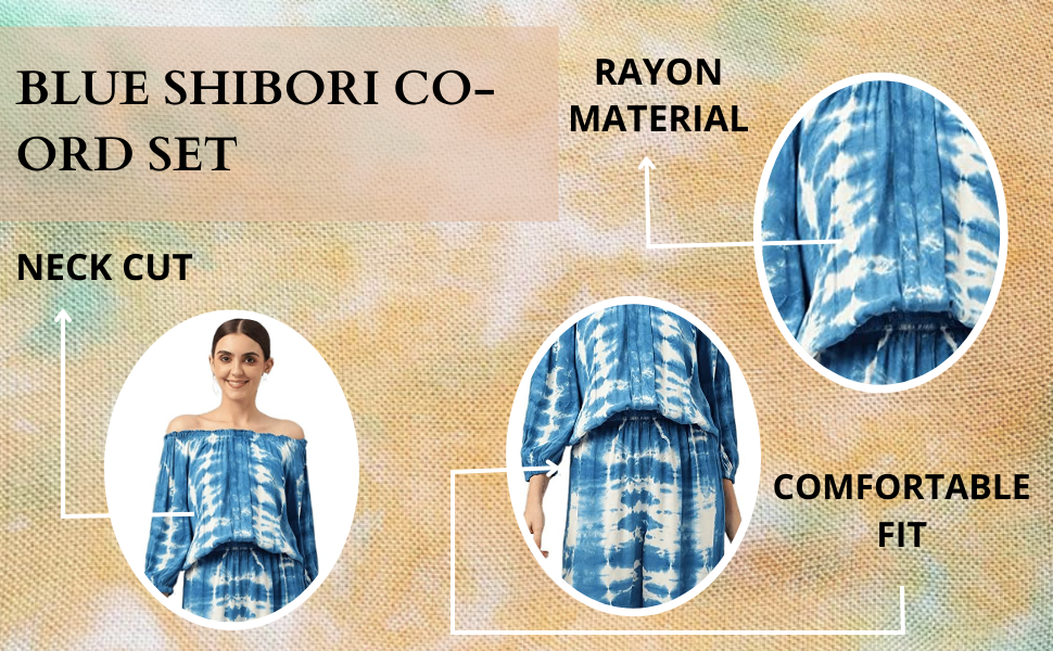 Women Blue White Rayon Tie Dye Co-Ords