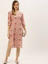 Pink & Mustard Yellow Pure Cotton Floral Printed Kurta