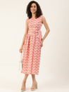 Pink & Off White Printed Pure Cotton A-Line Dress with Belt