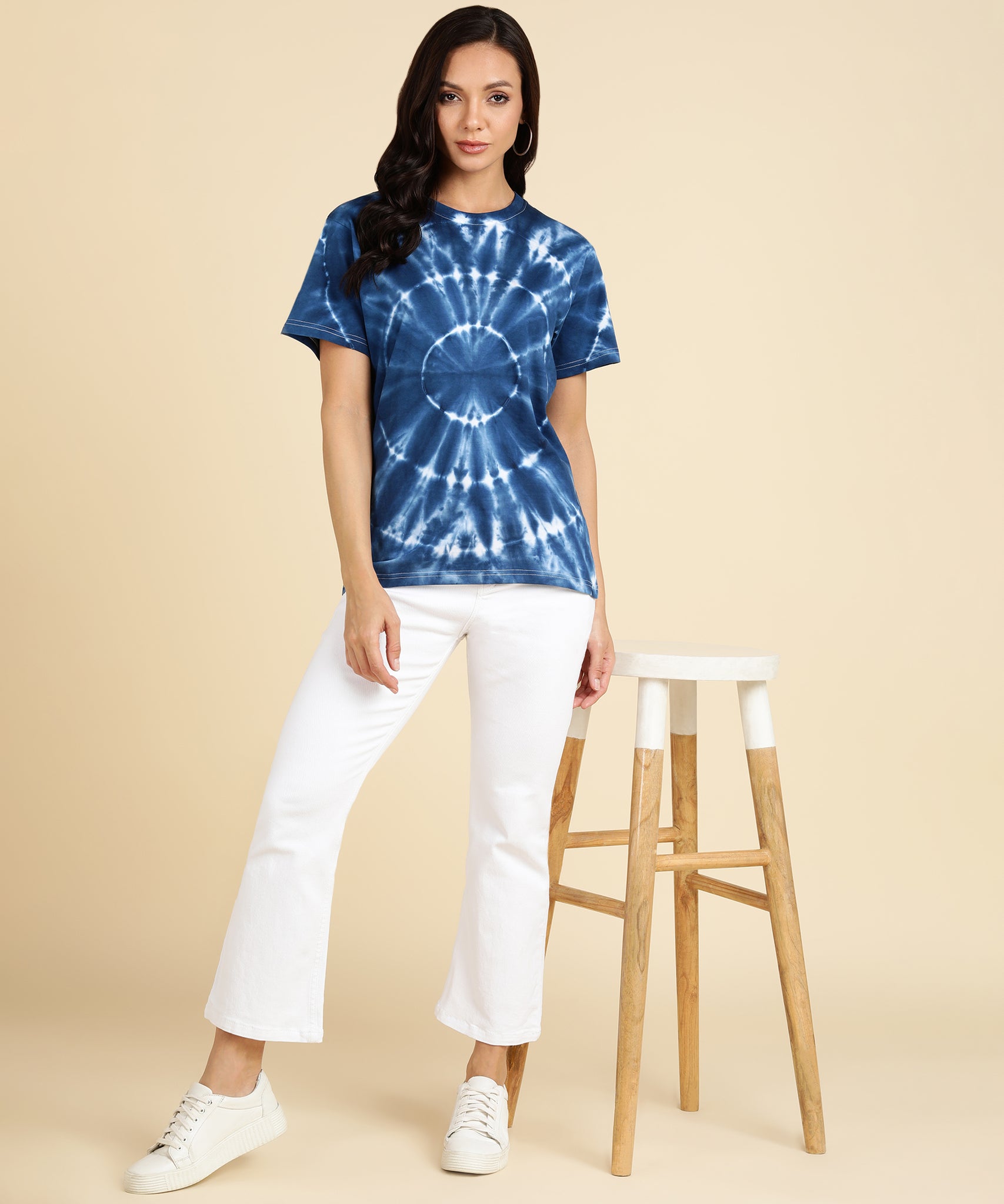 Blue Tie Dye Cotton Regular Fit T-shirts