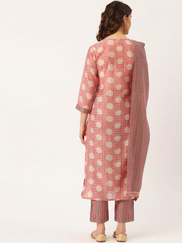 Pink Rayon Printed Suit Set with Adda Work & Dupatta
