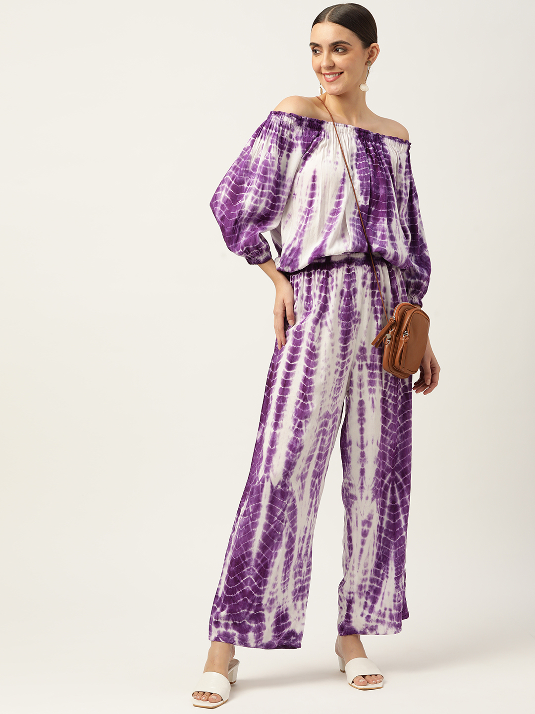Purple White Rayon Tie Dyed Co-Ords for women 