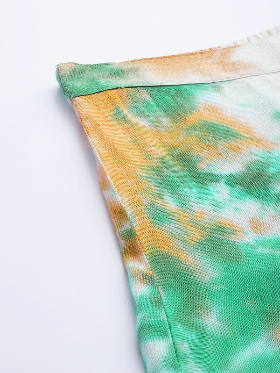 Green & Beige Rayon Tie Dye Co-Ords Set