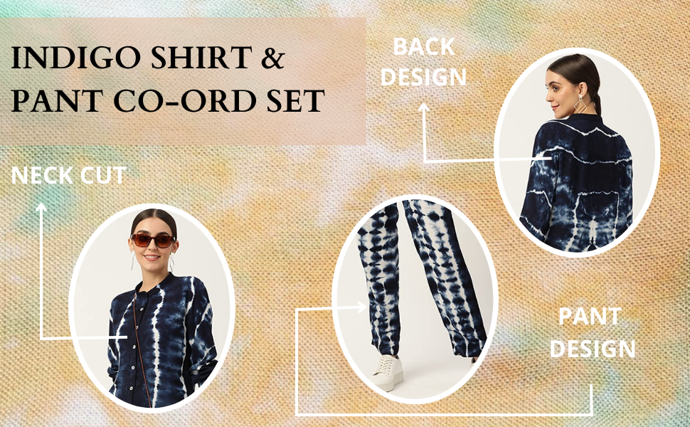 Navy Blue White Rayon Tie Dye Co-Ords Set
