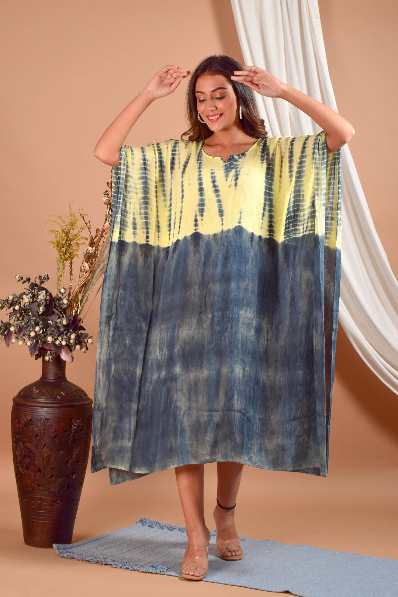 Charcoal & Yellow Tie Dye Kaftan