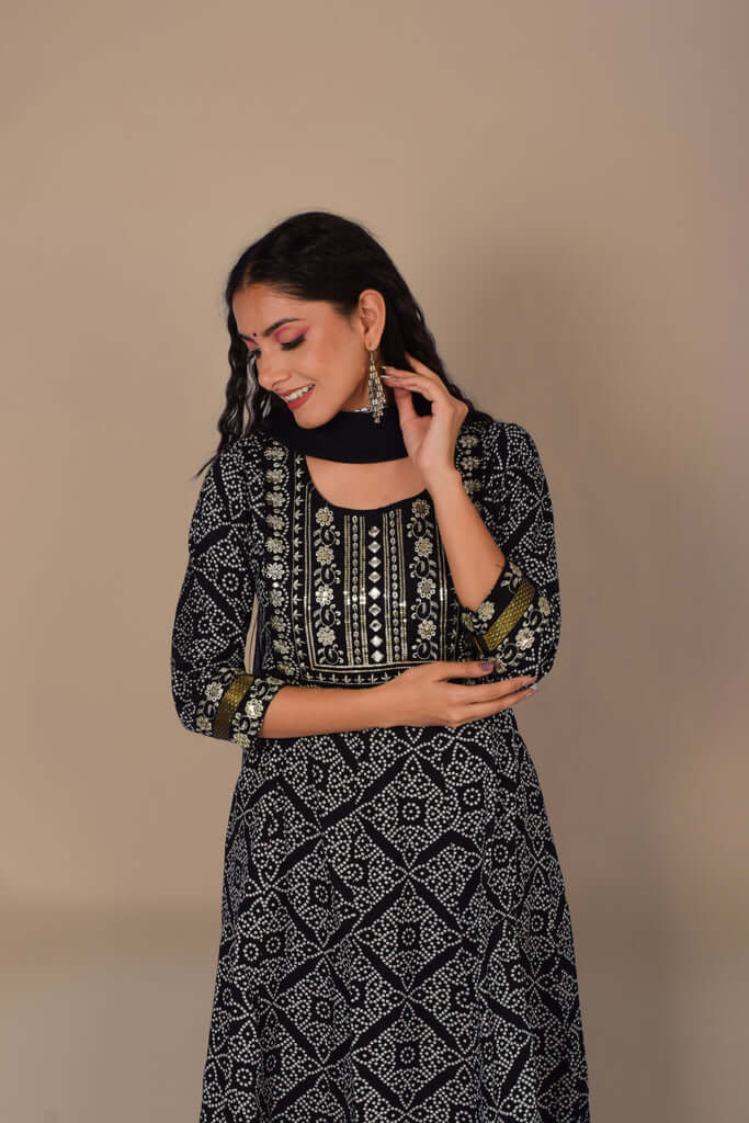 Yash Gallery Women's Cotton blend Bandhani Straight Kurta